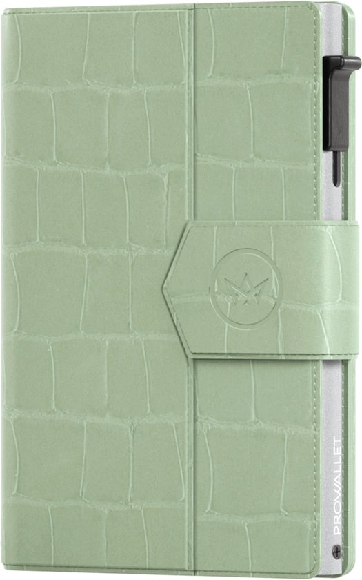 Prowallet Plus - Croco Mintgroen - Pasjeshouder voor 9 pasjes, briefgeld en muntgeld - Uitschuifbaar - RFID Creditcardhouder - Kaarthouder Portemonnee, Premium Pashouder voor Vrouwen - Aluminium, Kunstleer - Incl. Luxe Cadeaubox