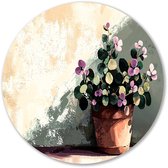 Bloemen in rustieke bloempot - Bloemen muurcirkel - Ronde muurdecoratie plant - Impressionisme - Ronde wanddecoratie - Muurdecoratie - muurcirkel aluminium 60x60 cm