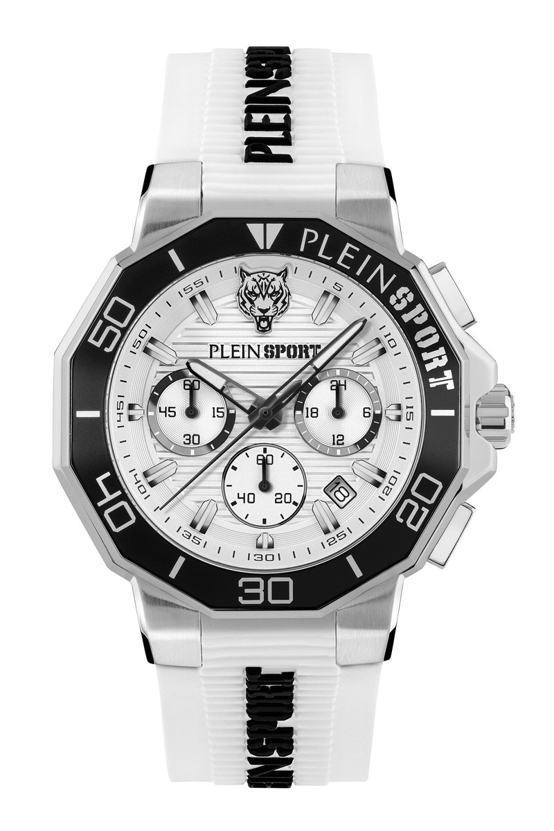Plein Sport Titan Quartz Chronograaf Horloge Wit Case: 100% Stainless Steel | Armband: 100% Silicone 46 PSAGA0125, PSAGA0225, PSAGA0325