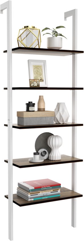 Goudkleurige COSTWAY Ladderrek met 5 niveaus, staand rek, boekenkast