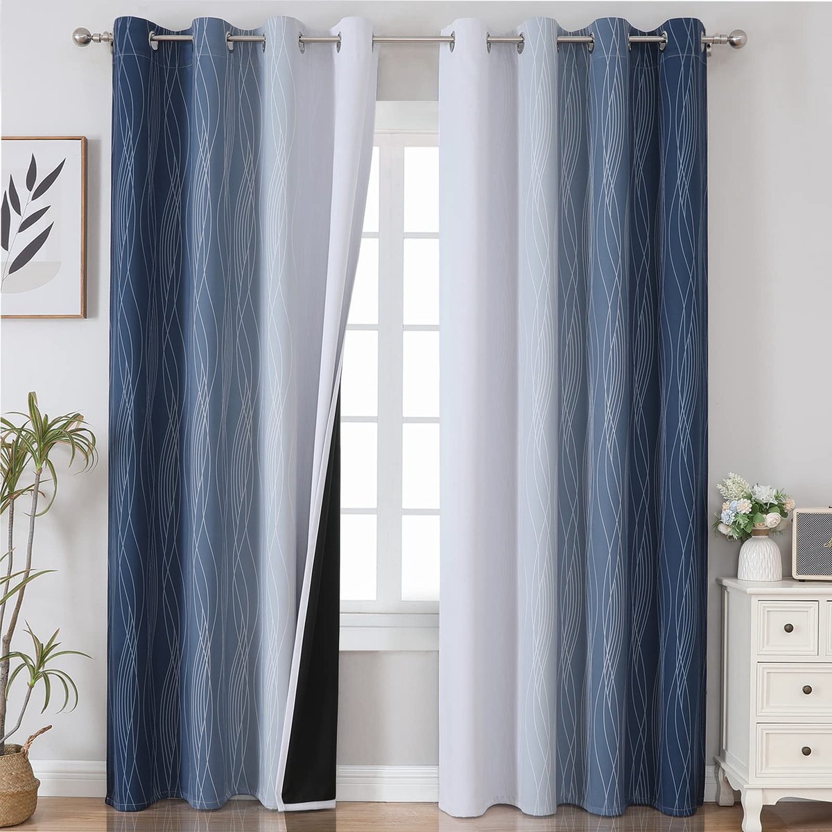 Unyqoos ® Geluidsisolerende Ombre Verloopgordijnen met Thermische Bescherming voor Woonkamer en Slaapkamer, 214 x 132 cm blauw