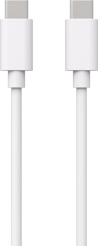 Twee witte USB-C naar USB-C kabels.