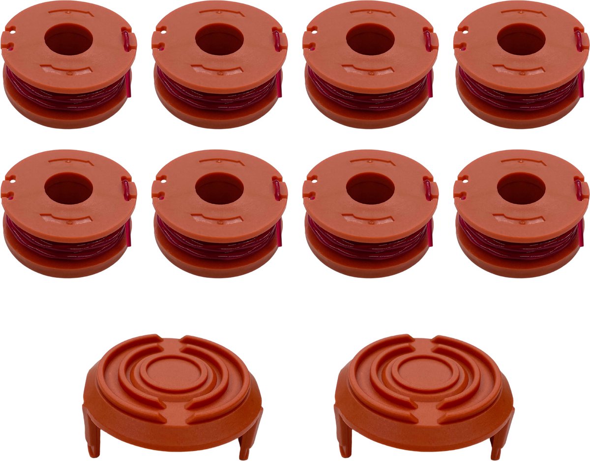 Spoel van draadtrimmer vervangingsdraad WA0010 geschikt voor Worx bosmaaier WG150 WG155 WG160 WG165 WG170 Ø 1,65 mm lengte 3 m - Set van 8 spoelen + 2 hoes