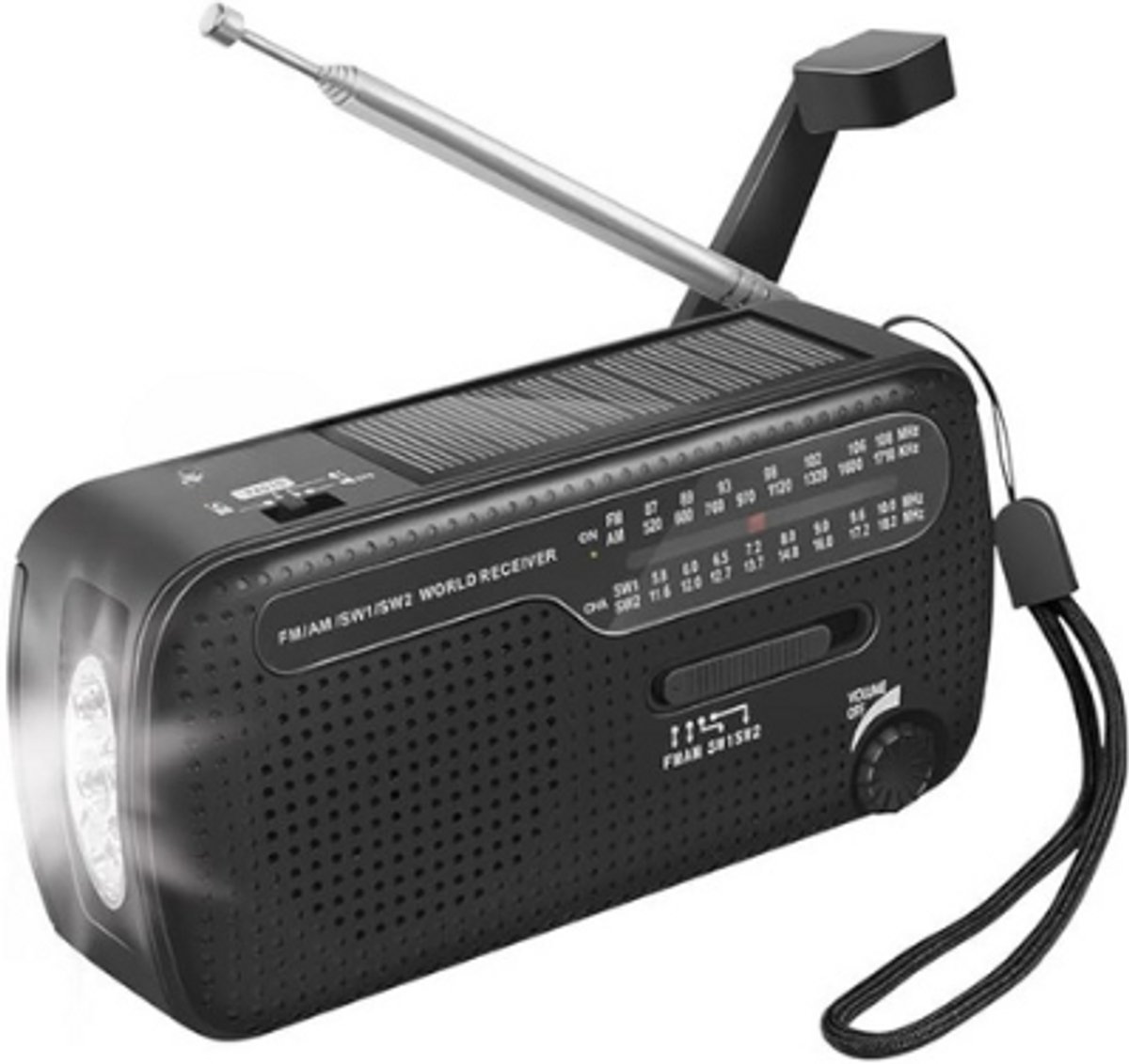 Noodradio - Solar Opwindbaar - Solar powerbank - Zonneenergie - Survival Noodpakket - Zaklamp Oplaadbaar - AM/FM - Noodrantsoen - Zwart