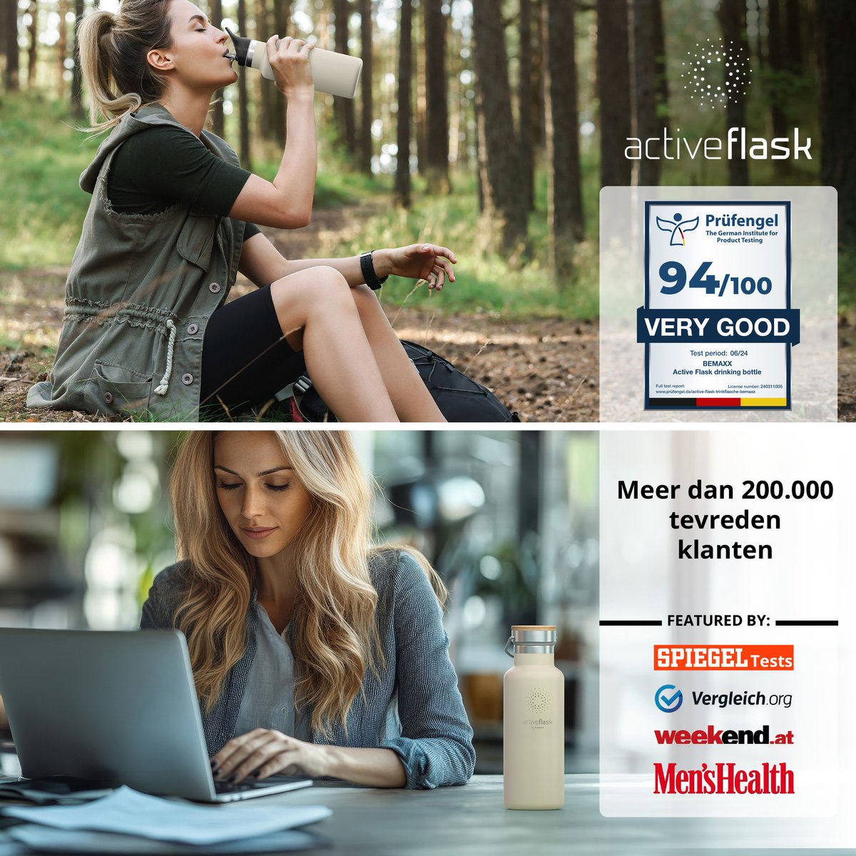 bemaxx Drinkfles met Rietje RVS Thermosfles ACTIVE FLASK (3 Drinkdoppen met Infuser), Volwassenen Kinderen, BPA-Vrij + Lekvrij | 1 Liter/500 ml Isoleerfles, Vacuüm Waterfles Sport Fitness Fietsen Water Fles Waterbidon Sportbidon thumbnail 6