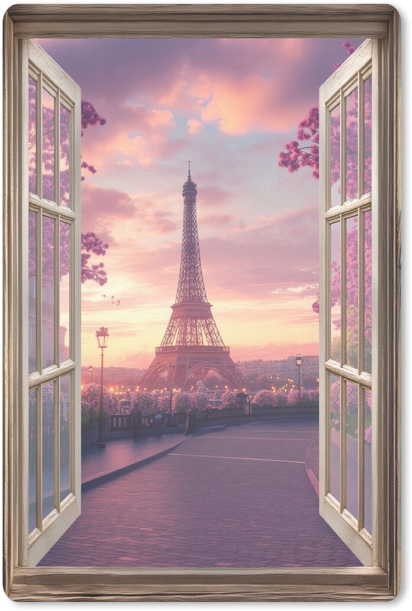 Muismat 18x27 cm - Mousepad Doorkijk - Parijs - Eiffeltoren - Roze - Kersenbloesem - Muismatten