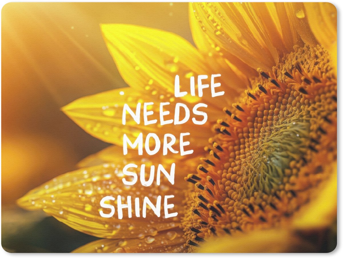 Muismat 23x19 cm - Mousepad Zonnebloem - Close up - Geel - Quote - Muismatten