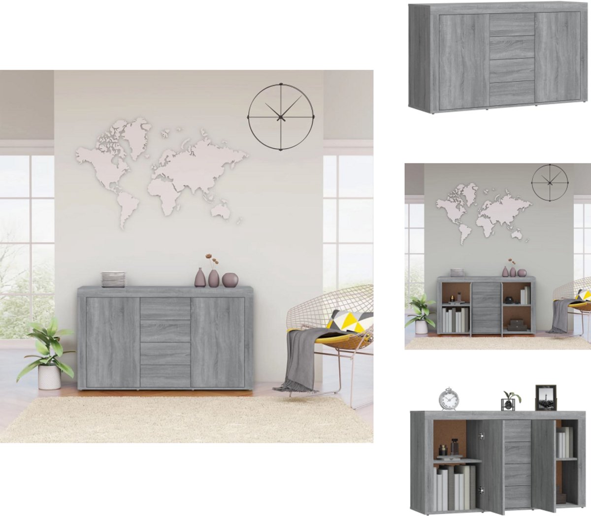 vidaXL Dressoir met 6 lades 50x34x96 cm bewerkt hout grijs