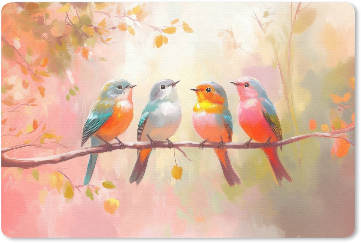 Muismat 27x18 cm - Mousepad Vogels - Kleurrijk - Tak - Muismatten