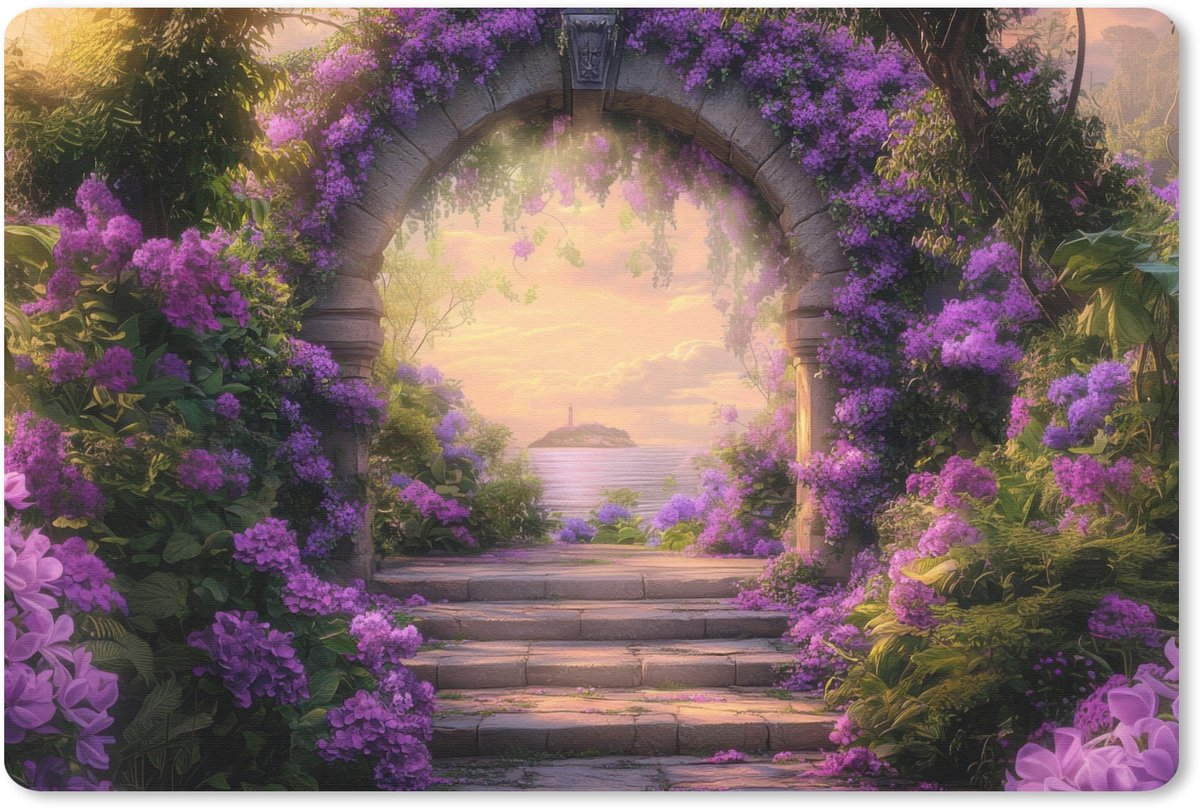 Muismat 27x18 cm - Mousepad Poort - Paars - Bloemen - Muismatten