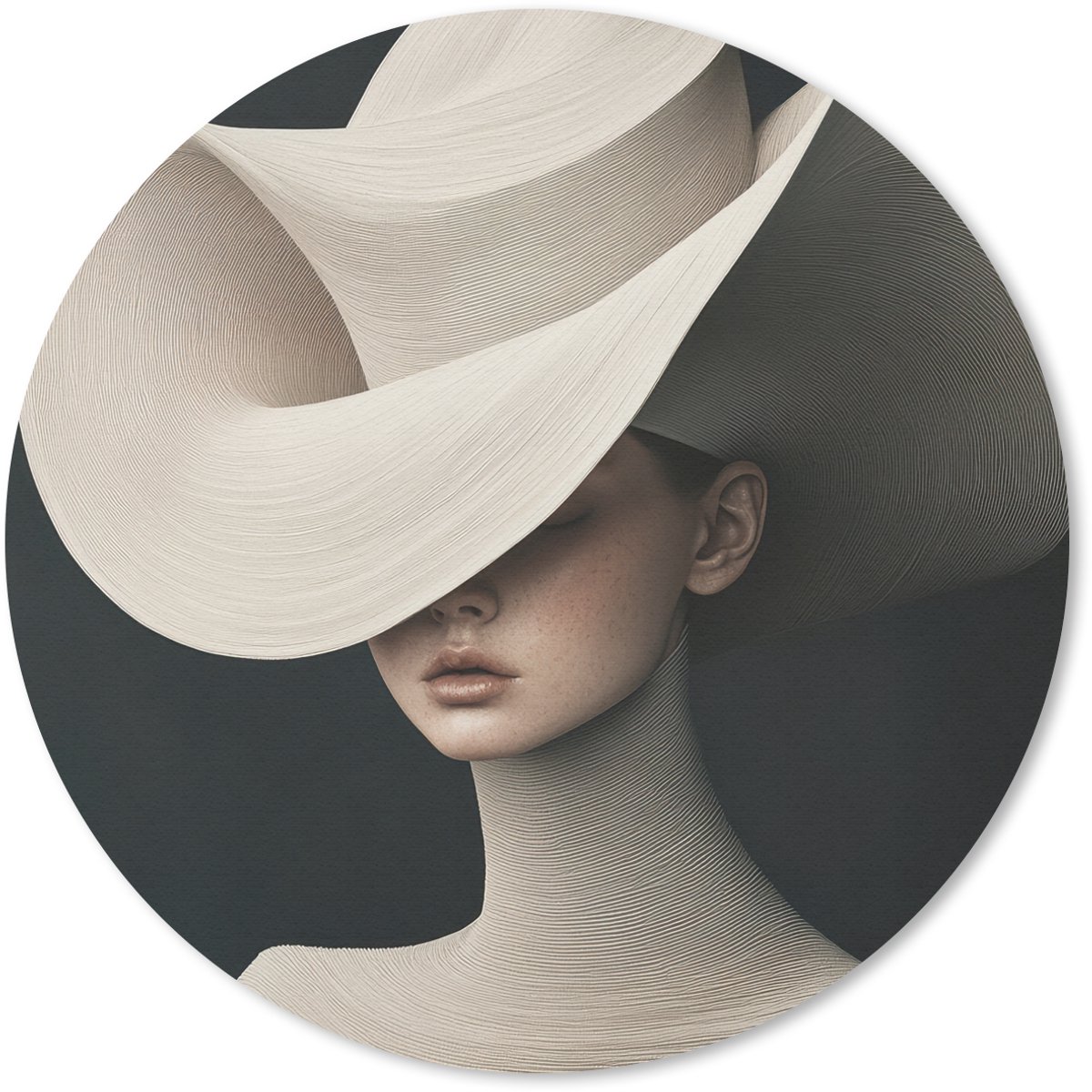 Muismat rond 50x50 cm - Mousepad Vrouw - Golvende - Hoed - Ronde muismatten
