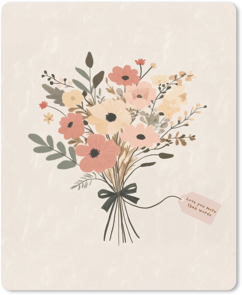 Muismat 19x23 cm - Mousepad Bloemen - Quote - Beige - Lint - Muismatten