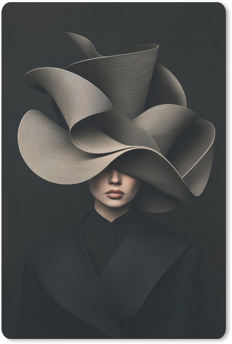 Muismat 18x27 cm - Mousepad Zwarte - Hoed - Vrouw - Muismatten