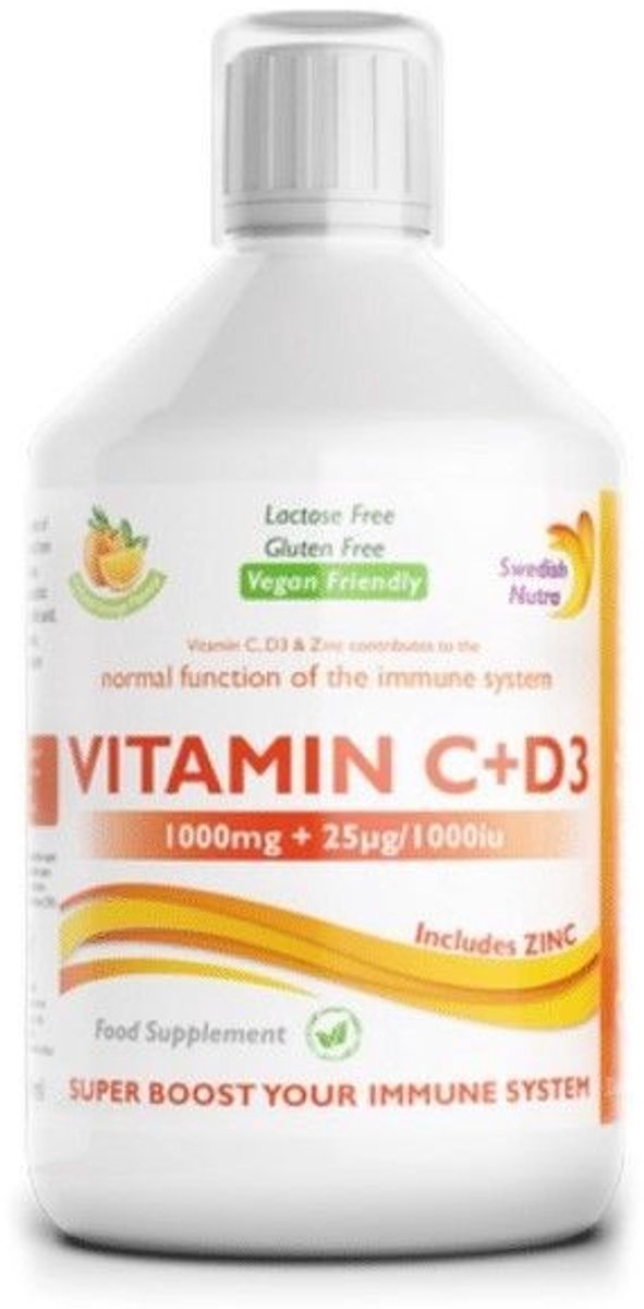 Swedish Nutra Vitamin C + D3 en Zinc - Vloeibaar Veganistisch - Boost jouw immuunsysteem - Voedingssupplement als drank