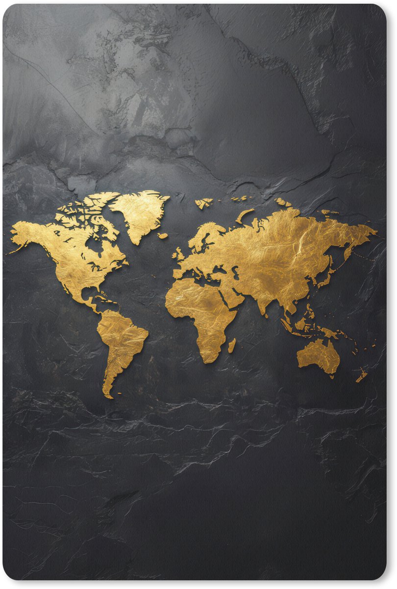 Muismat 18x27 cm - Mousepad Wereldkaart - Goud - Steen - Muismatten