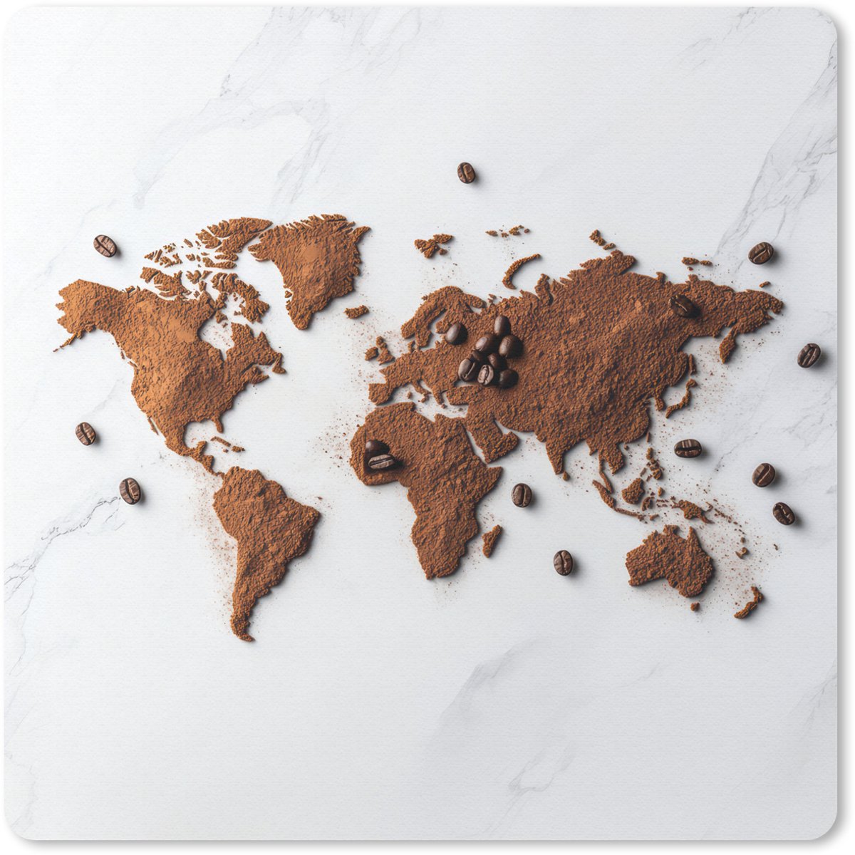 Muismat 30x30 cm - Mousepad Wereldkaart - Koffie - Marmer print - Muismatten