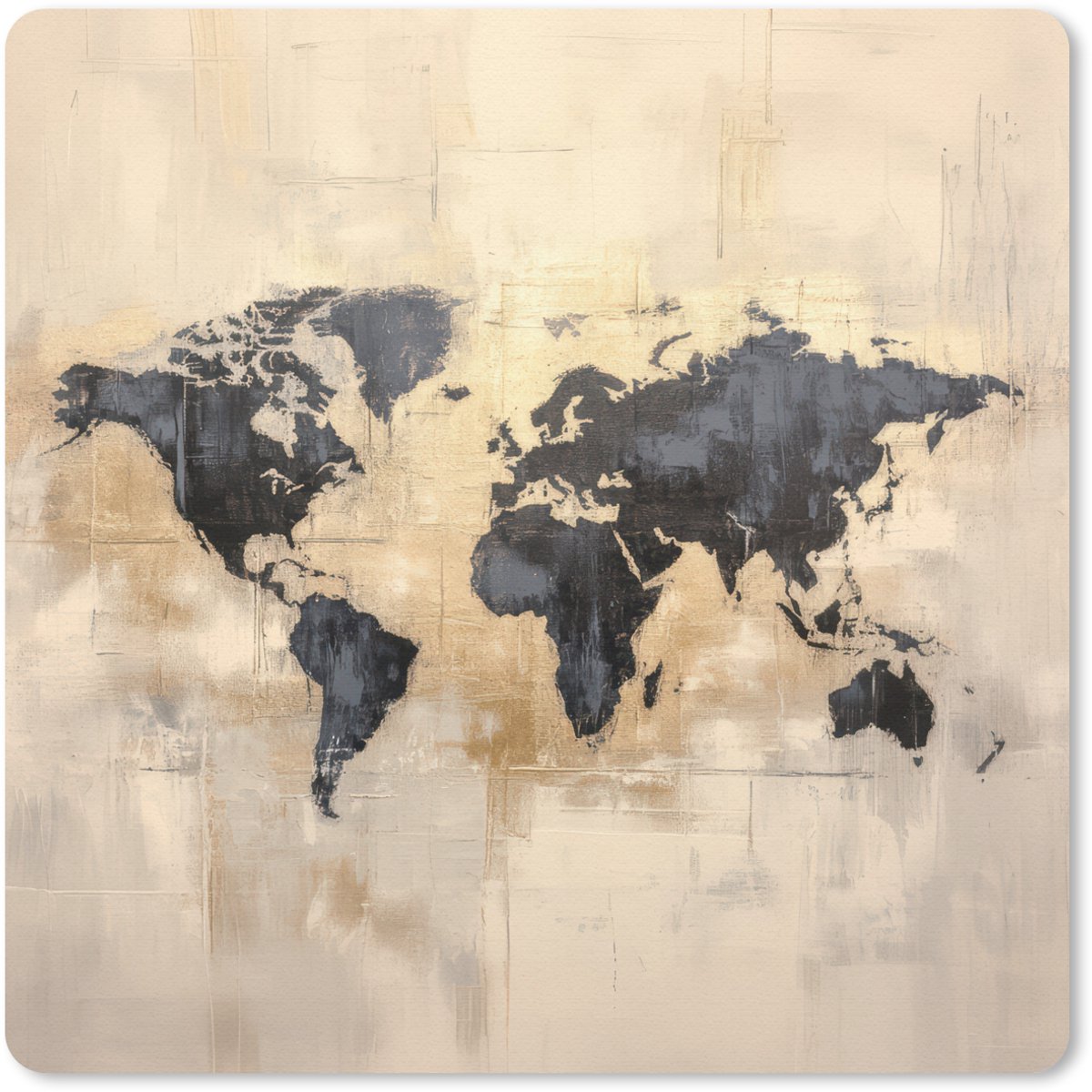 Muismat 20x20 cm - Mousepad Wereldkaart - Goud - Zwart - Abstract - Muismatten