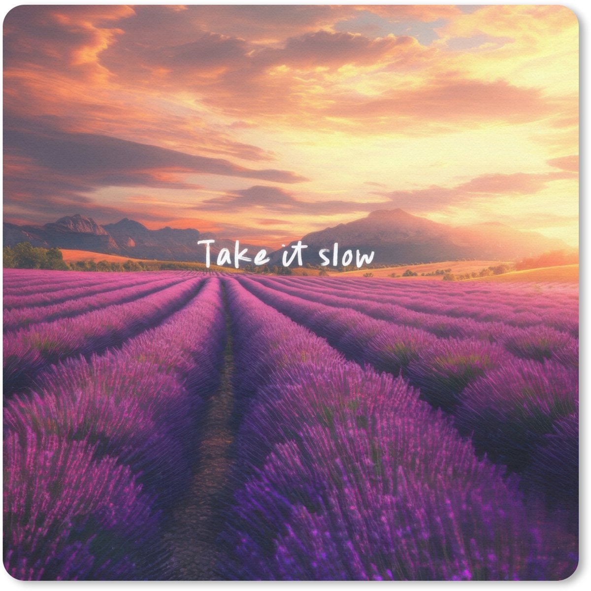 Muismat 30x30 cm - Mousepad Lavendelveld - Quote - Zonsondergang - Muismatten