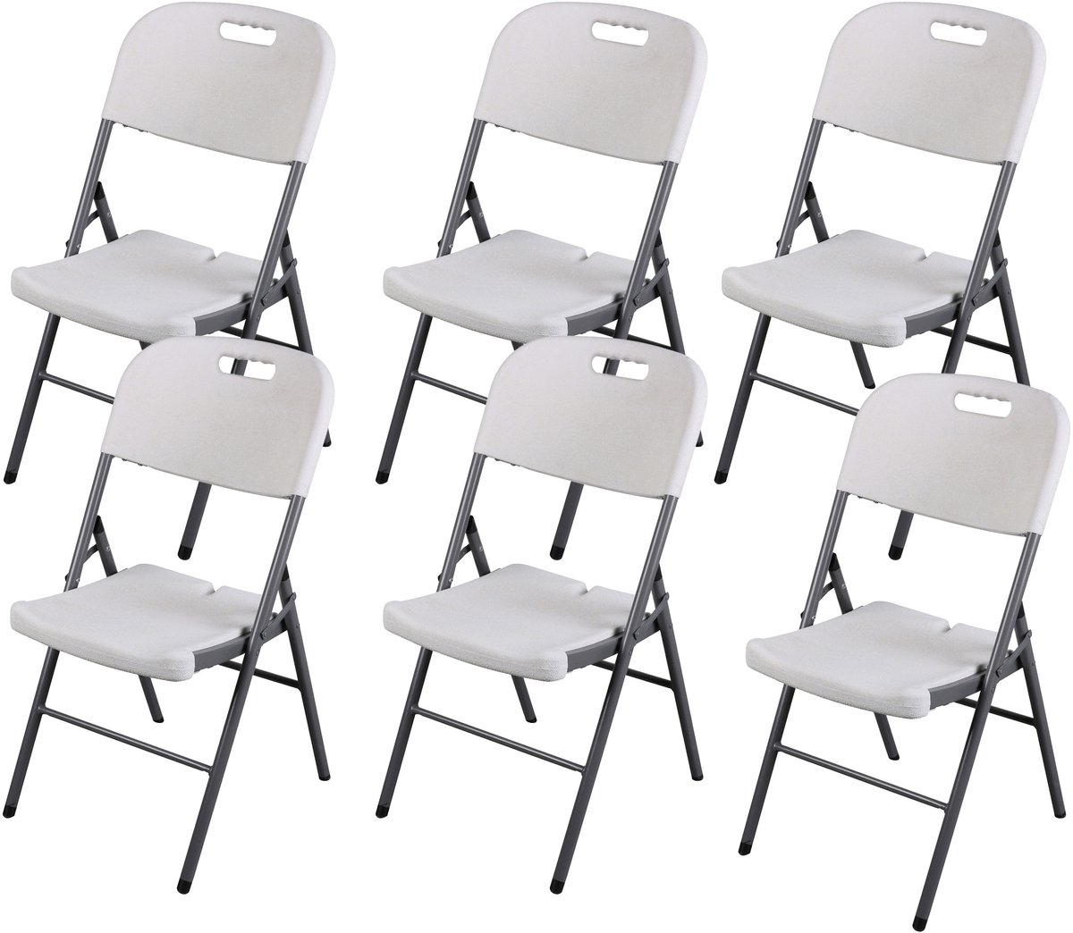 Sunnydays Klapstoel - 6x - met pvc zitting - wit - 44 x 45 x 86 cm - metaal - Bijzet stoelen - Inklapbaar