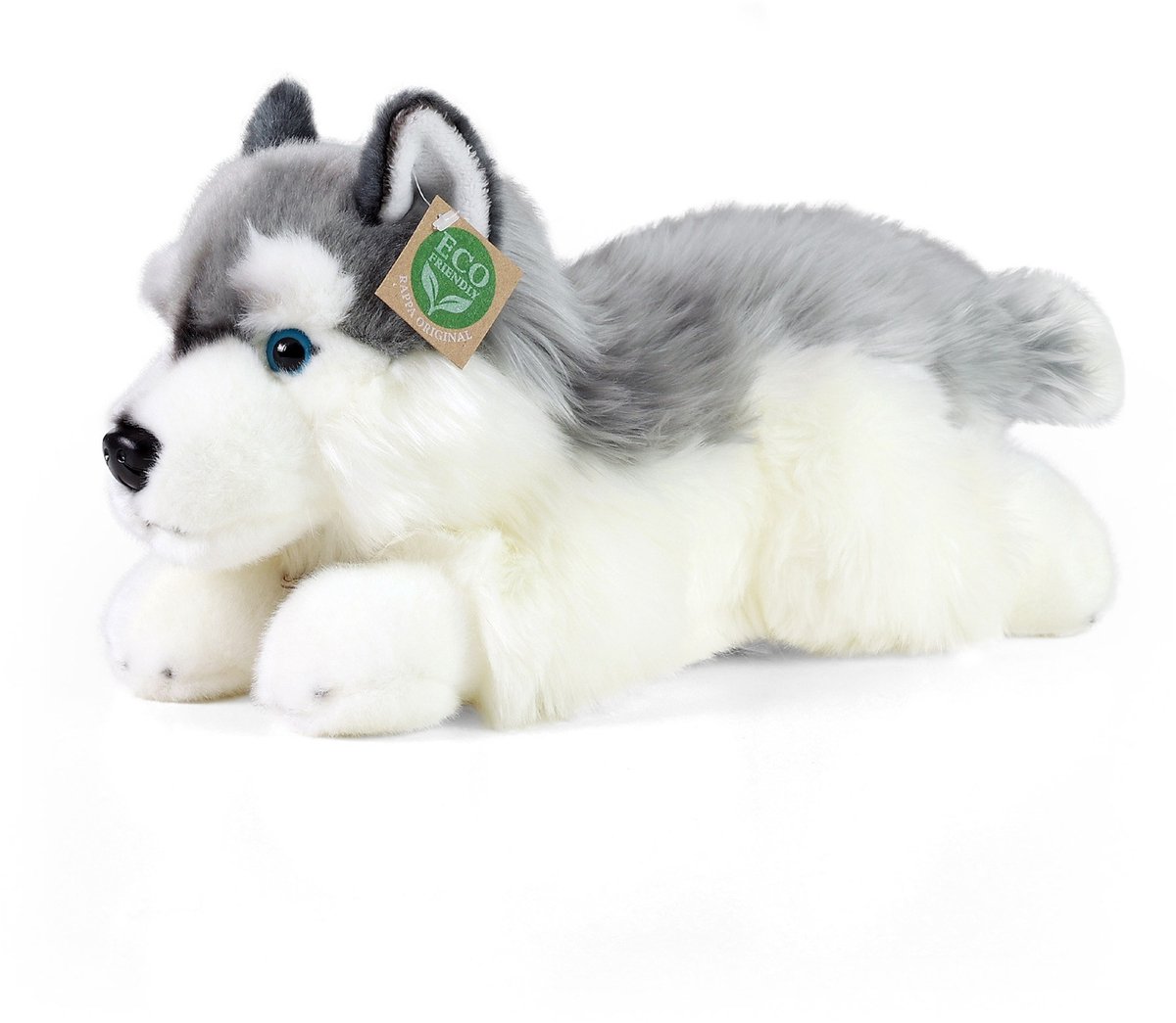 Rappa ECO knuffel hond husky cm - realistische knuffel van recyclede PET flessen - grijs, wit
