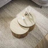 DEYARNA HOME 2er-Set runder Couchtische, Modernes Geriffeltes Trommel-Couchtisch-Set für Wohnzimmer, Schlafzimmer, Balkon und Büro (Natürlich (Holzmaserung