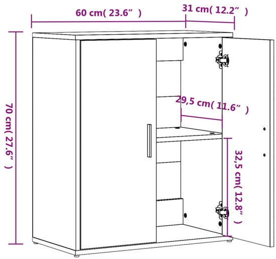 Buffet vidaXL - Commodes - Armoire de rangement - Armoire murale - Buffet 60 x 31 x 70 cm Bois traité Gris Sonoma