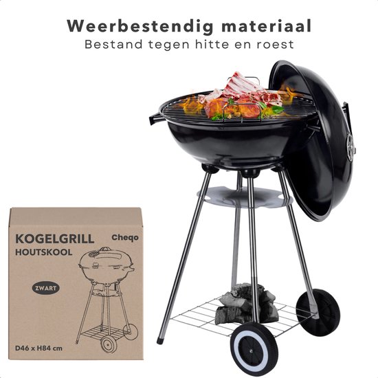 Cheqo® Houtskool Barbecue - Kogelgrill Houtskoolbarbecue - BBQ - Barbecue met Wielen - Zwart Metaal - Op Wielen - Inclusief EBOOK van Merkloos — afbeelding 5