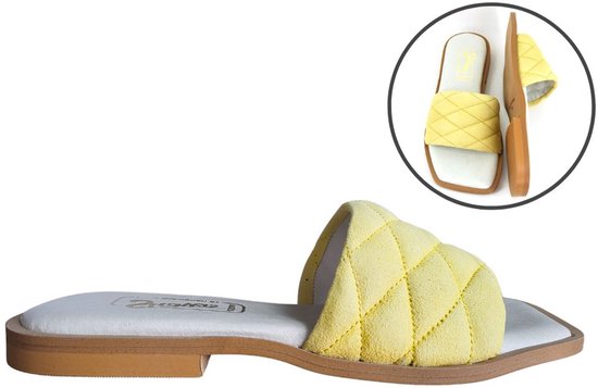 Stravers - Slippers plats à bout carré jaunes, pointure 43, Chaussures pour femmes grande taille pour femmes