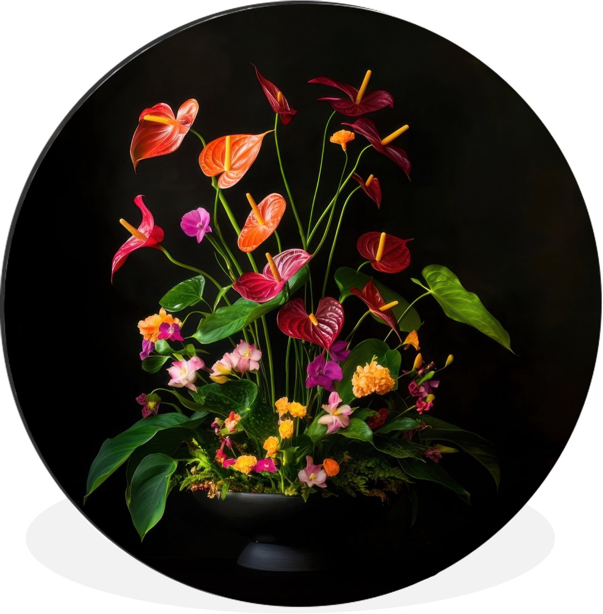 WallCircle Wandcirkel - Muurcirkel - Bloemen - Vaas - Kleurrijk - Aluminium - Dibond - 60x60 cm - Binnen en Buiten Boeket - Bloemen 1