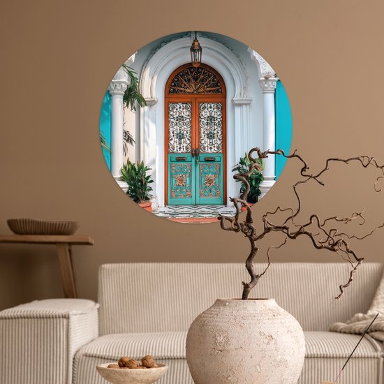 WallCircle® - Papier peint cercle 50x50 cm - Stickers muraux Colonnes - Orné - Porte - Blauw - Cercle mural salon - Cercle mural chambre - Décoration de chambre autocollante - Accessoires de Décoration murale