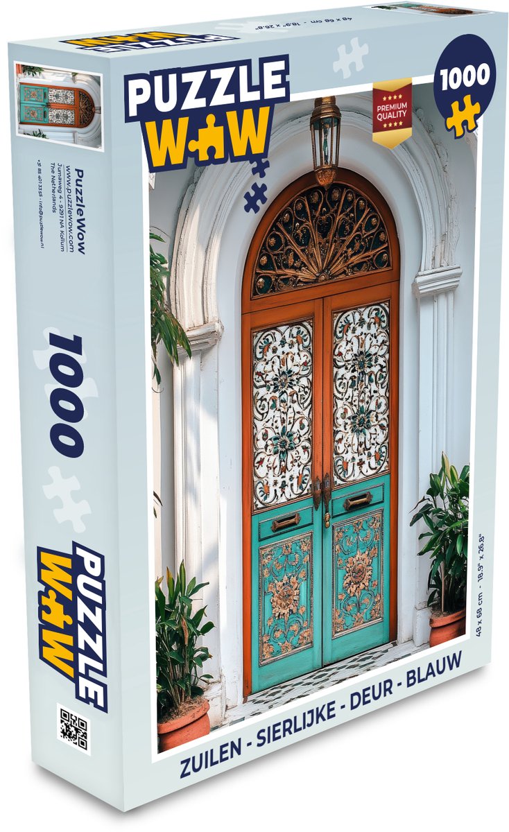 Puzzel Zuilen - Sierlijke - Deur - Blauw - Legpuzzel - Puzzel 1000 stukjes volwassenen