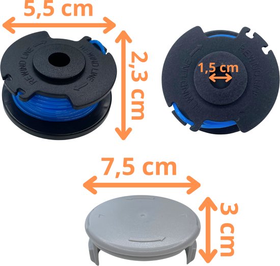 Spoel van draadtrimmer vervangingsdraad AC14RL3A geschikt voor Ryobi One+ bosmaaier 18V 24V 40V Ø 1,65 mm lengte 3,35 m - Set van 6 spoelen + 1 hoes van Vermandel — afbeelding 4