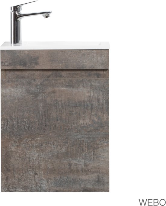 WEBO toiletmeubel COMPLEET SET 40x22cm grijs fonteinset (inclusief overloop, kraan, sifon en clickwaste)