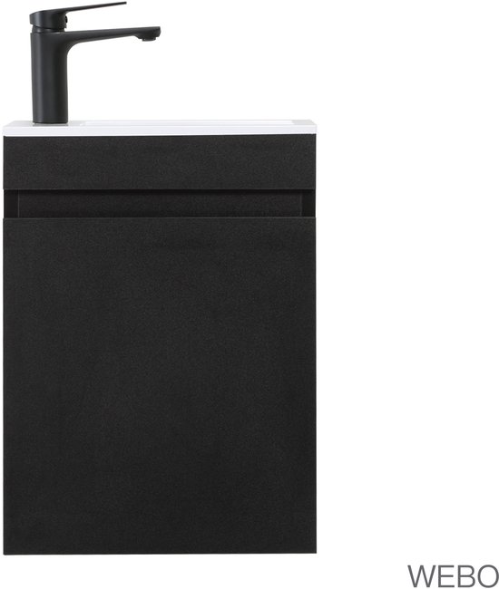 WEBO toiletmeubel COMPLEET SET 40x22cm mat zwart fonteinset (inclusief overloop, kraan, sifon en clickwaste)