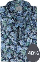 MARVELIS comfort fit overhemd - korte mouw - popeline - groen dessin - Strijkvrij - Boordmaat: 41