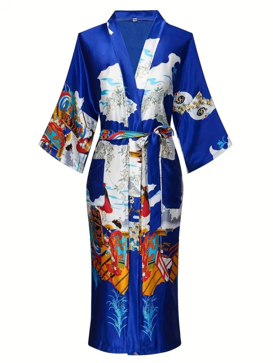 Livano Badjas Dames - Kimono - Kamerjas - Ochtendjas - Pyama - Koningsblauw