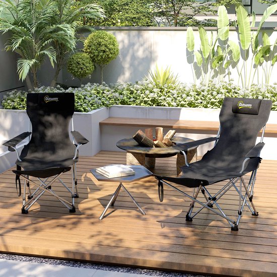 ZYLARO Campingstoel - 2 stuks opvouwbaar Kampeerstoel - Verstelbare relaxfauteuil - met afneembare voetensteun en bekerhouder - zwart van ZYLARO — afbeelding 2