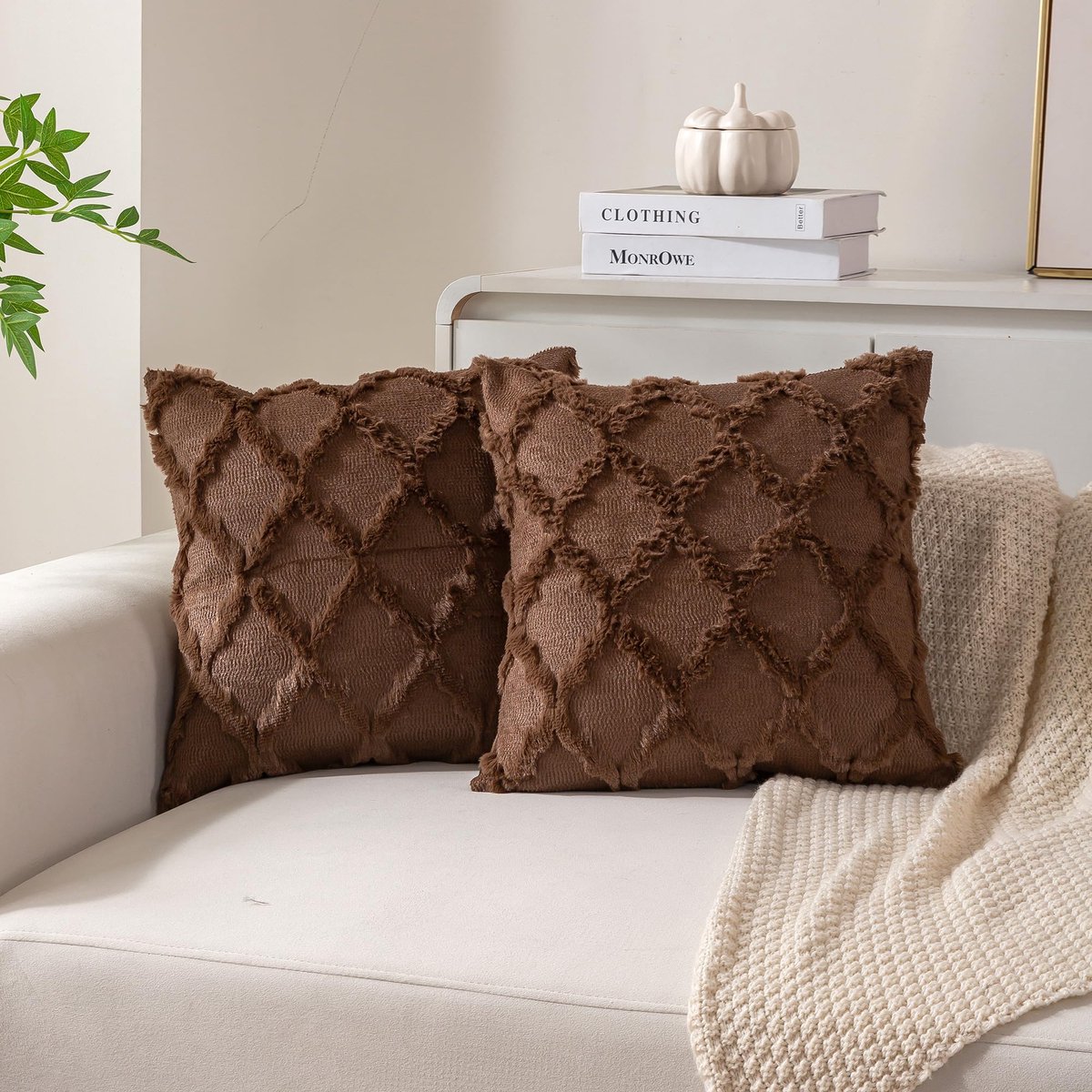 Ibenzoa Set van Twee Luxe Boho-Stijl Kussenslopen met Marokkaanse Patronen voor Bank of Bed Bruin