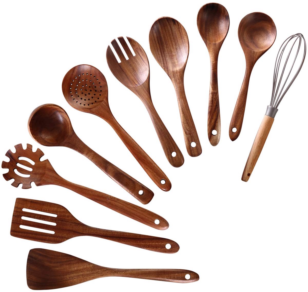 Ibenzoa® Uitgebreide 10-delige Teakhouten Keukengerei Set voor Inspirerend Koken en Bakken