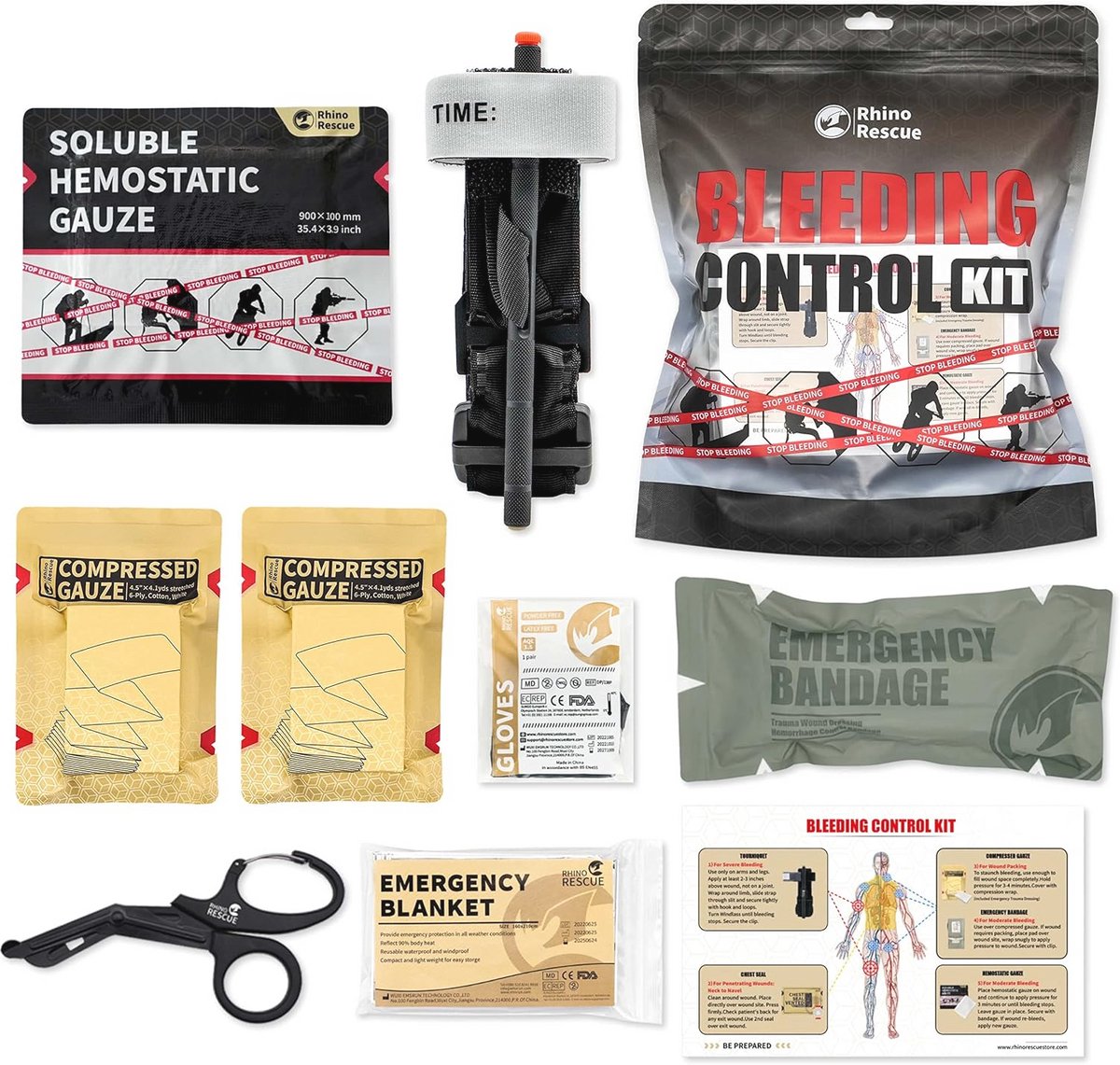 EHBO Traumaset voor Bloedingscontrole met Tourniquet en Hemostatisch Gaas