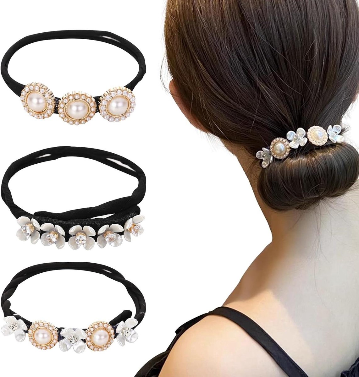 Herbruikbare Haarknotjesmaker - Flexibele Haarschuim Twister voor Snel Haarstyling - Rommelige Broodjesmaker met Bloemen en Parels - Haaraccessoires voor Vrouwen