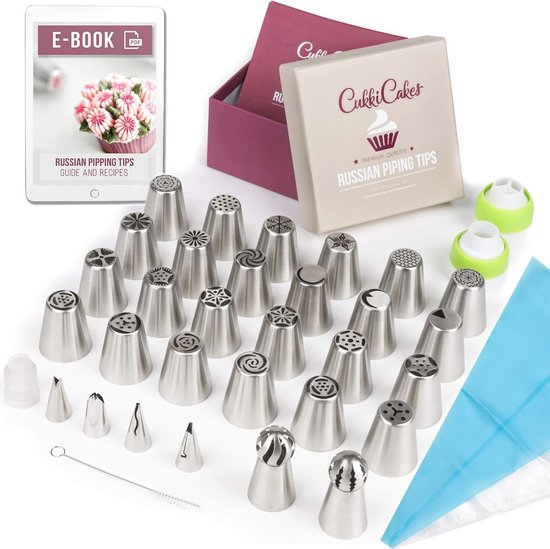 CukkiCakes Spuitzak met spuitmonden, professionele set (31 stuks): spuitzak herbruikbaar groot (45 cm) 26 spuitmonden donutjes bloemennagel | taarten spuitzak set Made in Japan & Korea