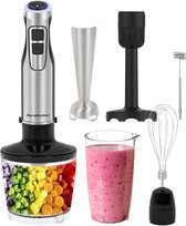 AoraKitchen Staafmixer Set - 6 Delig - Incl. Receptenboek - 1000W - Turbo - Melkopschuimer - Hakmolen - Maatbeker - Garde