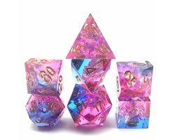 Lapi Toys - Dnd dice - Dés donjons dragons - Polydice - Incl. sac à dés - Résine - Rose - Blauw
