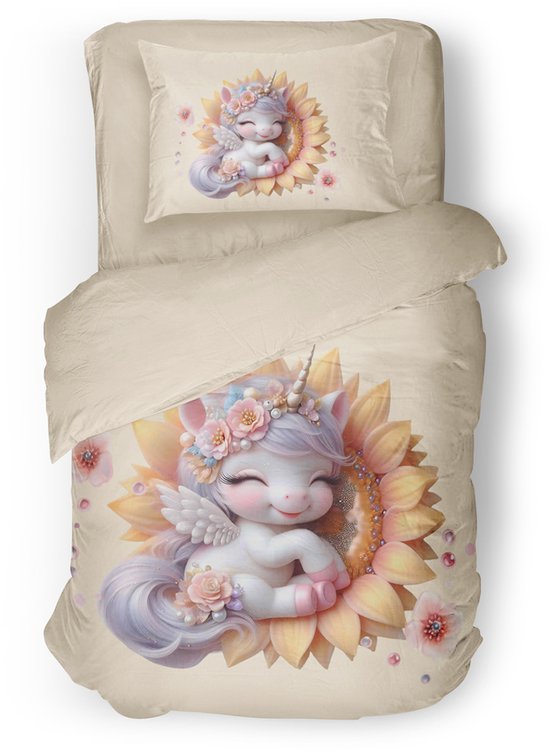 Housse de couette Kinder Eleganzzz Sweet Sunflower - Yellow doux - 140 x 200/220 cm - Housse de couette Enfants - Micropercal - Simple