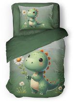 Eleganzzz Kinder Dekbedovertrek Sleeposaurus - Dino Dekbedovertrek - Green - 140x200/220cm - Dekbedovertrek Kinderen - Micropercal - Eenpersoons