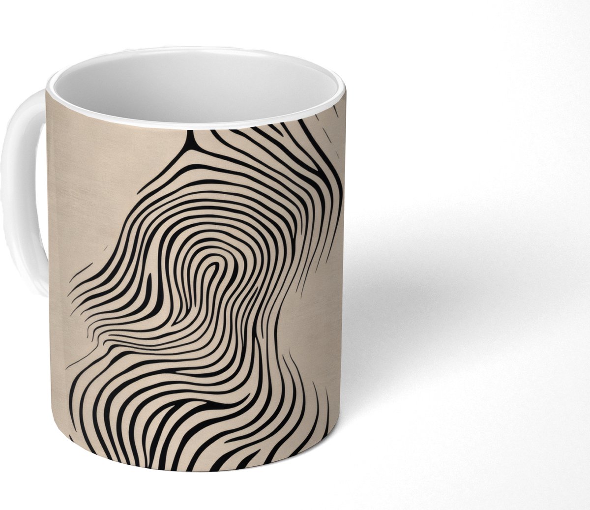 Mok - Koffiemok - Lijnen - Abstract - Golvend - Zwart - Mokken - 350 ML - Beker - Koffiemokken - Theemok