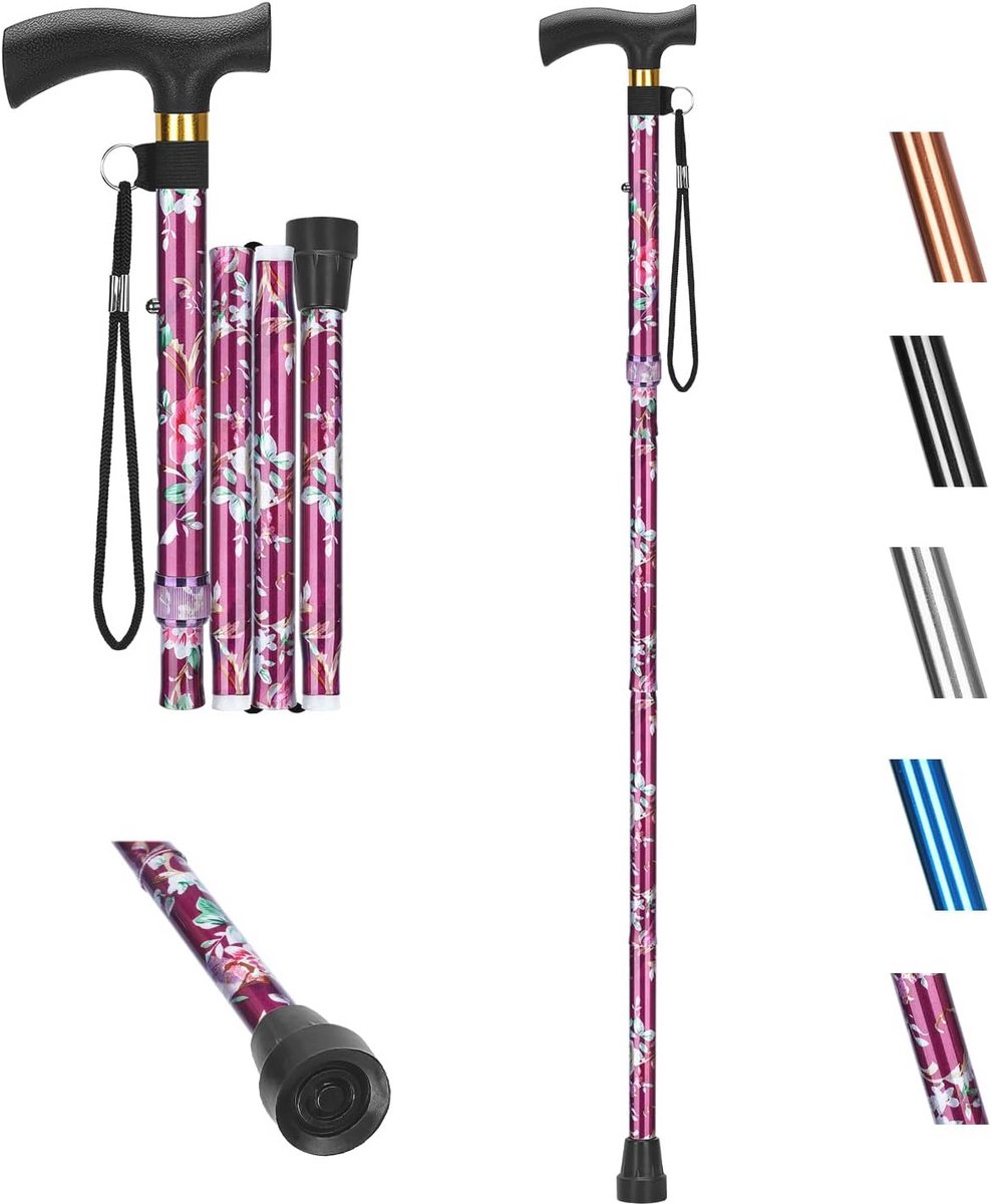 Opvouwbare Wandelstok - Inklapbare Aluminium Wandelstok met T-Handvat en Antislip Grip voor Ouderen en Invalide