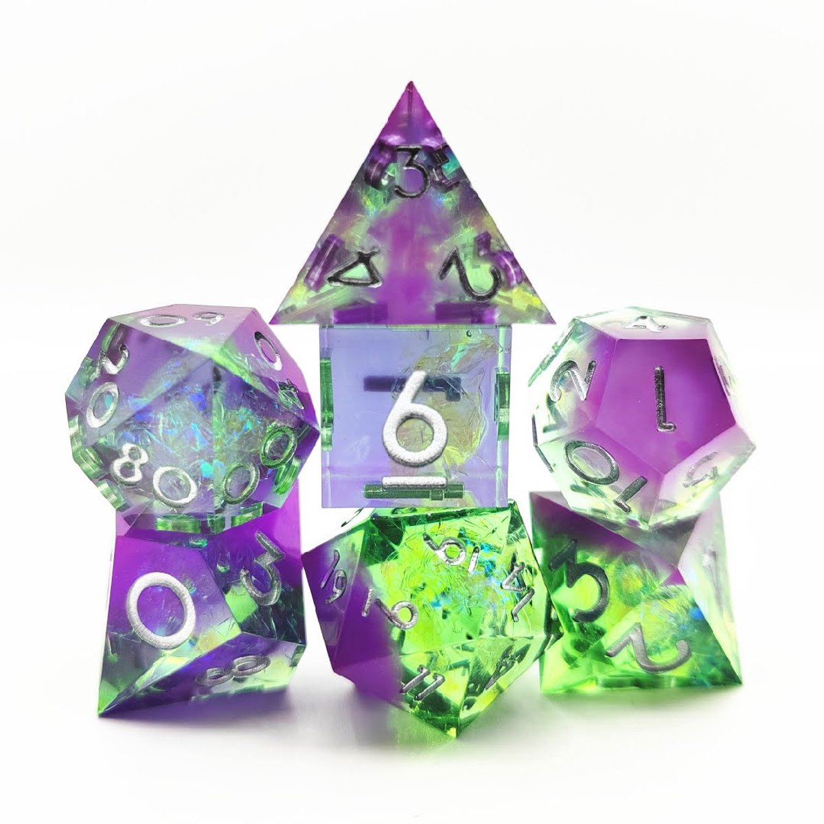 Lapi Toys - Dungeons and dragons - Dnd dice - Polydice - Incl. dice bag - Acryl - Paars - Groen