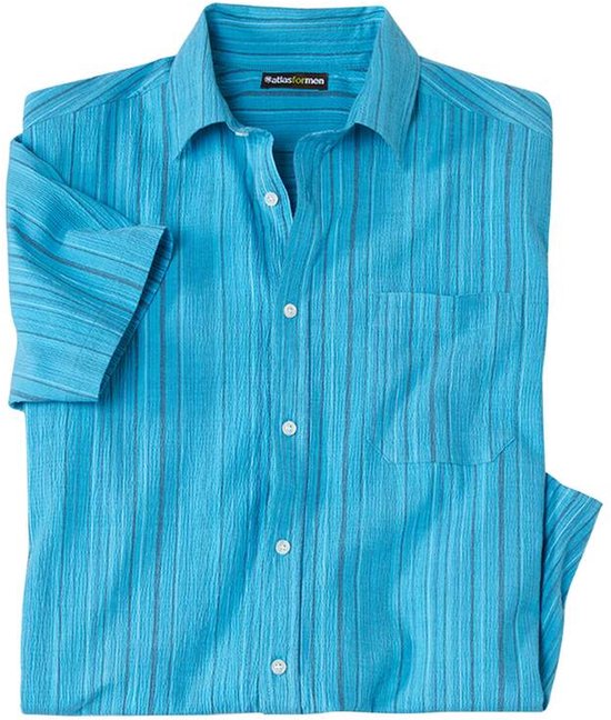 ATLAS FOR MEN - Gestreept overhemd van crepon Santorini - Heren - Verkrijgbaar in grote maten - 4XL